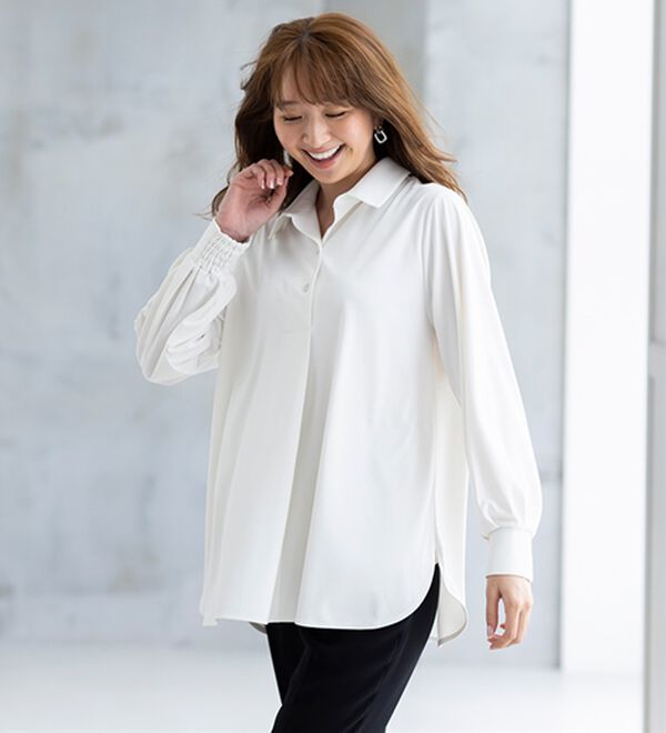 BELLUNA（ベルーナ）の「楽もきれいも譲れない！バックリボンカットソーブラウス（ブラウス）」｜詳細画像