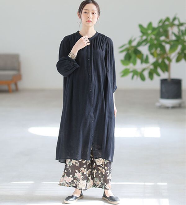 A HAPPY MARILYN（アハッピーマリリン）の「【Ｌ～６Ｌ】【風通るプレミアム】袖丈（七分・長袖）が選べる　綿１００％　楊柳　シャツチュニック（チュニック）」｜詳細画像