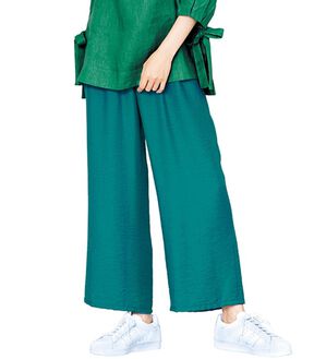 VINNO（ヴィノ）の「麻調ゆるワイドパンツ（ワイドパンツ・ガウチョ）」｜ライトブルー