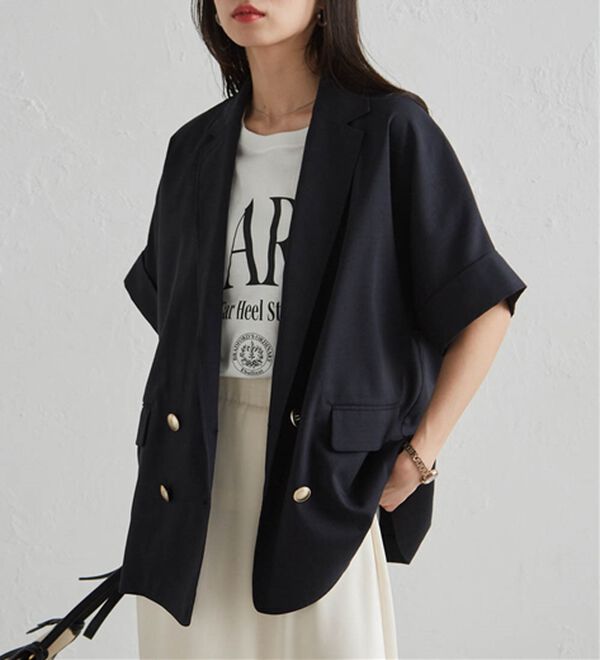 RANAN（ラナン）の「【新色追加】麻調ダブルボタンハーフスリーブジャケット（テーラードジャケット）」｜詳細画像