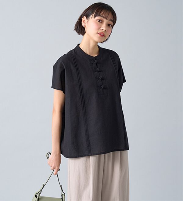 BELLUNA（ベルーナ）の「綿麻素材チャイナボタンゆったりブラウス（ブラウス）」｜詳細画像