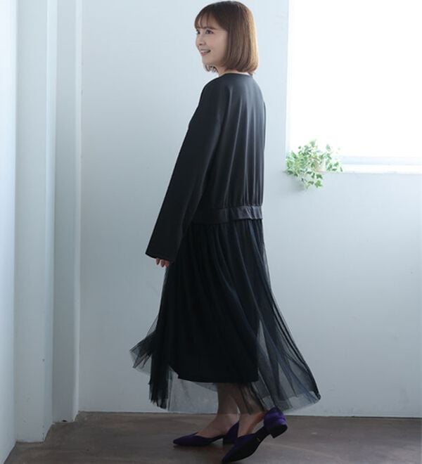 A HAPPY MARILYN（アハッピーマリリン）の「【Ｌ～６Ｌ】ゆるっと着られるチュールスカートドッキングワンピース（ドッキングワンピース）」｜詳細画像