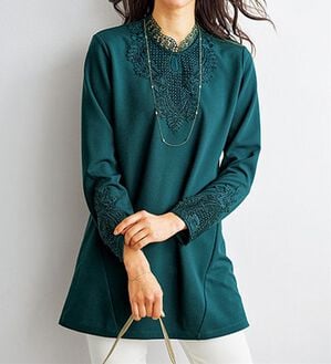 BELLUNA（ベルーナ）の「配色レース使い華やかチュニック（チュニック）」｜ターコイズ系