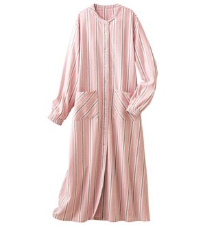 「綿１００％ふんわり柔か微起毛ルームワンピ（パジャマ・ルームウェア）」｜ピンクストライプ
