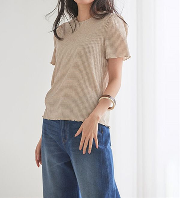 RANAN（ラナン）の「ギンガムチェック楊柳Ｔブラウス（カットソー）」｜詳細画像