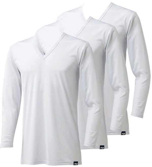 「【３枚組】＜フィラ＞ホットテック　柔らか裏起毛インナー（メンズ肌着・インナーウェア）」｜ホワイト 長袖V首