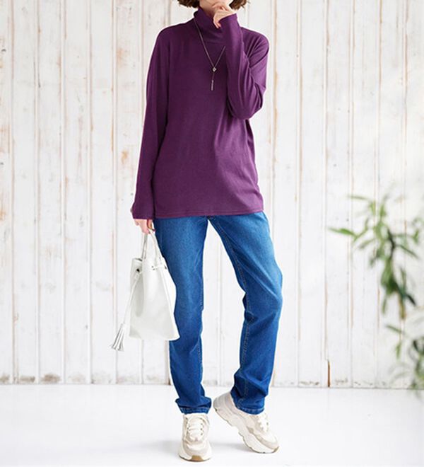 BELLUNA（ベルーナ）の「うっとりなめらか素材ハイネックプルオーバー（カットソー）」｜詳細画像