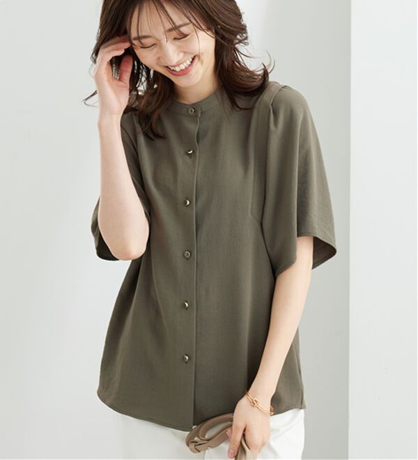 BELLUNA（ベルーナ）の「【快適Ｌａｂ．】お手入れ楽々ビンテージ調素材ブラウス（ブラウス）」｜詳細画像