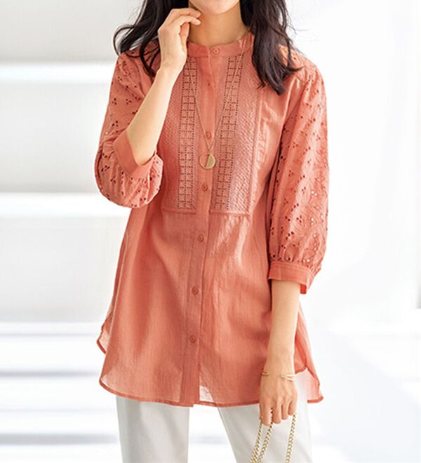 ♡ 人気完売！秋冬物　ウェスト花柄切替チュニック 花柄刺しゅうレース切替チュニック - ベルーナ【公式】