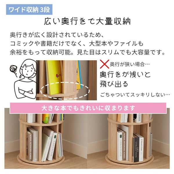 iellio（イエリオ）の「回転コミック収納ラック＜本棚・収納棚＞（リビング収納）」｜詳細画像