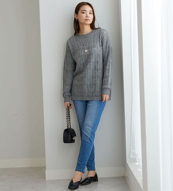 BELLUNA（ベルーナ）の「幾何柄透かし編ニットチュニック（チュニック）」｜詳細画像