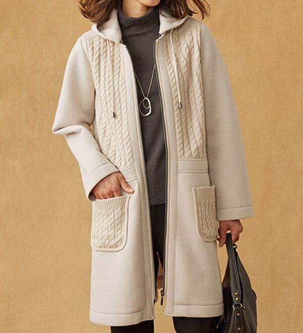BELLUNA（ベルーナ）の「ダンボール素材ケーブルニット切替コート（ハーフコート）」｜詳細画像