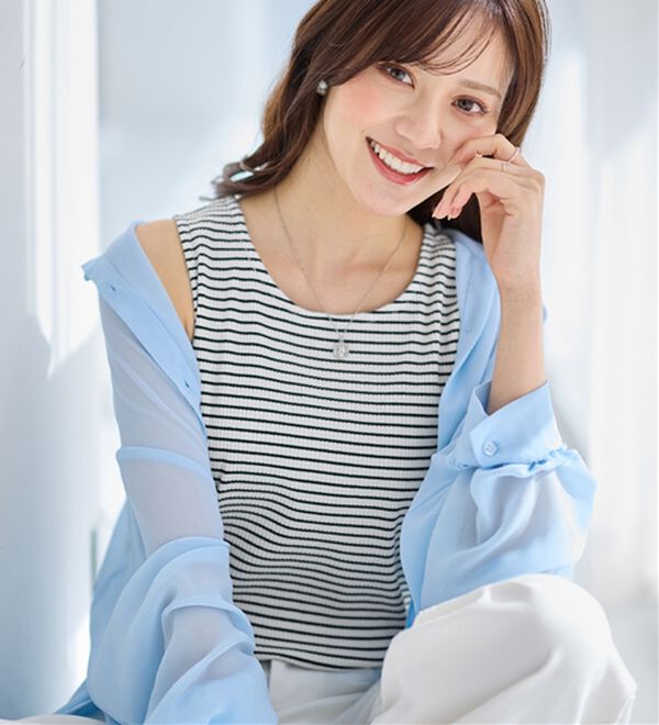 alotta（アロッタ）の「肩紐隠せるストラップ付きリブタンクトップ（タンクトップ・キャミソール）」｜ボーダー