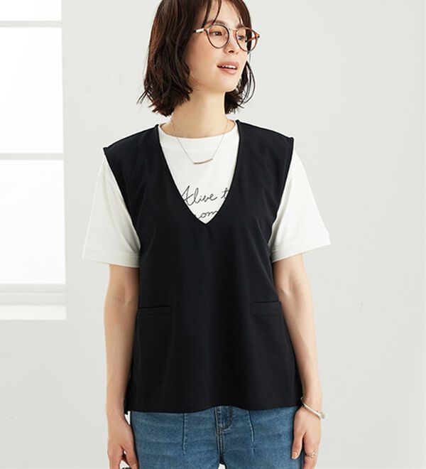 BELLUNA（ベルーナ）の「機能付ジョーゼット素材ベストセットアップ（セットアップ）」｜詳細画像