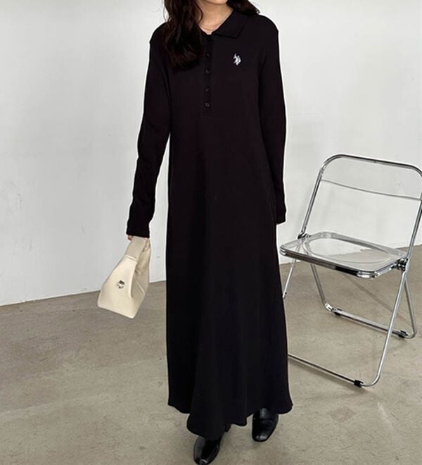 RANAN（ラナン）の「＜U.S.POLO ASSN.＞ポロ衿長袖リブワンピース（ロングワンピース）」｜詳細画像