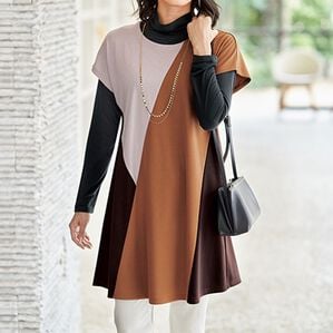 BELLUNA（ベルーナ）の「配色切替デザインチュニック（チュニック）」｜キャメル系