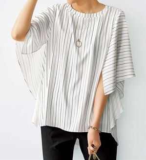 BELLUNA（ベルーナ）の「ＵＶ対策！涼やかケープ風ブラウス（ブラウス）」｜ストライプ