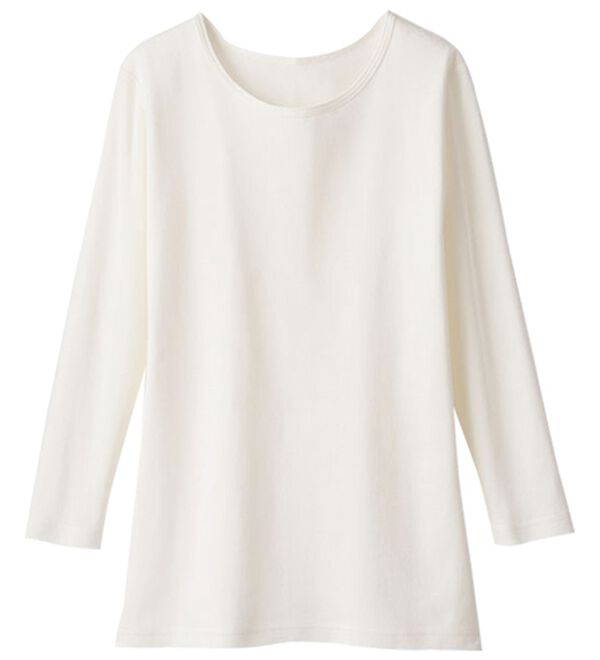 LAVIENNE（ラヴィエンヌ）の「【ＵＶカット】着回し力抜群！綿１００％クルーネックプルオーバー（８分袖）＜カラフルコットン＞（肌着・インナーウェア）」｜詳細画像