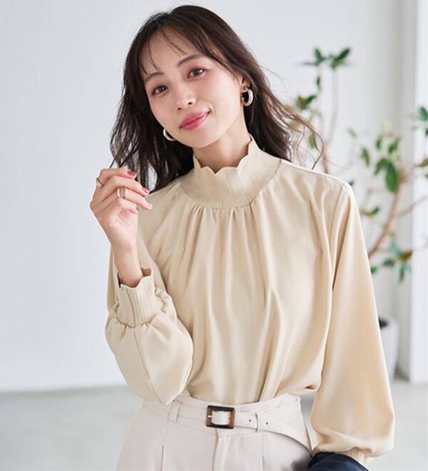 RANAN（ラナン）の「スカラップリブニット使いブラウス（ブラウス）」｜エクリュ