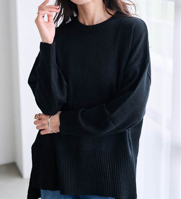 RANAN（ラナン）の「ワイドリブ使いカラーニットチュニック（ニット・セーター）」｜詳細画像