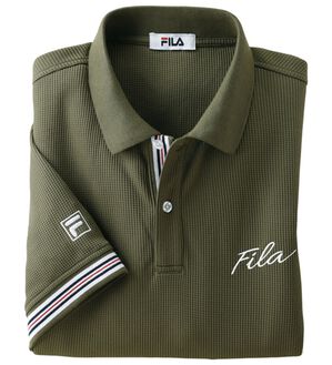 「＜フィラ＞キシリトール加工ワッフルデザインポロ（メンズポロシャツ）」｜カーキ