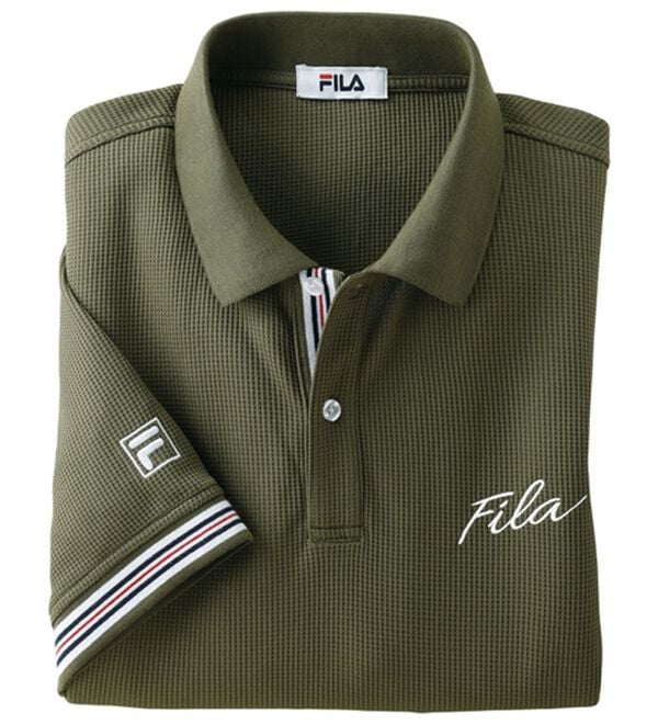 「＜フィラ＞キシリトール加工ワッフルデザインポロ（メンズポロシャツ）」｜カーキ