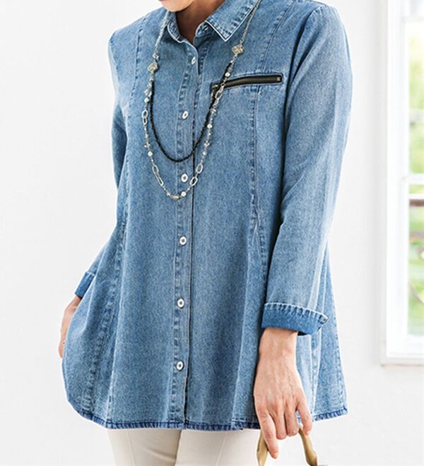ルフラン（ルフラン）の「ジッパー使いのデニムチュニック（シャツ）」｜ケミカル