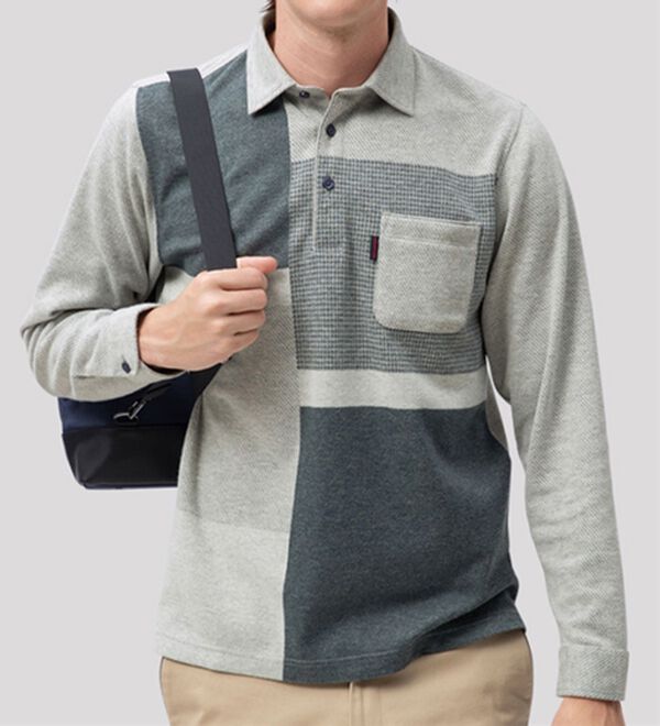「＜インスパイア＞パッチワーク風ポロシャツ（メンズポロシャツ）」｜詳細画像