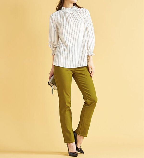 BELLUNA（ベルーナ）の「静電防止！蓄熱綿サテンストレッチカラーパンツ（フルレングスパンツ）」｜詳細画像