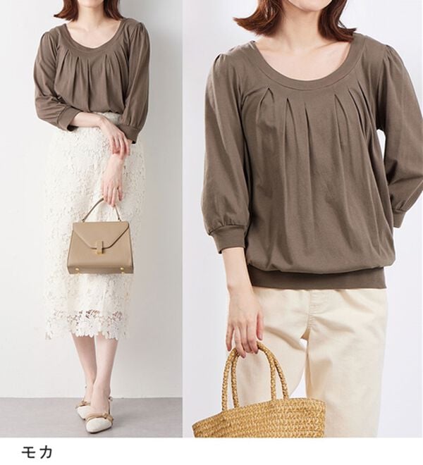 Viola e Viola（ヴィオラ エ ヴィオラ）の「【Ｍ～５Ｌ】綿１００％ふんわり胸元タックカットソー（カットソー）」｜詳細画像