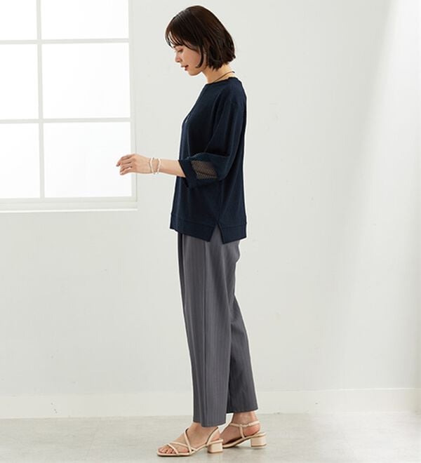 BELLUNA（ベルーナ）の「ジャカード素材袖メッシュレースプルオーバー（カットソー）」｜詳細画像