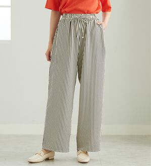 BELLUNA（ベルーナ）の「速乾！サッカー素材ドロストワイドパンツ（ワイドパンツ・ガウチョ）」｜ストライプ