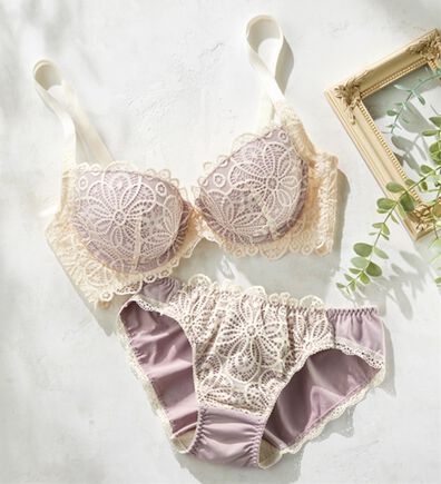 YU'NOW（ユナウ）の「レーシー脇高スッキリブラ＆ショーツ　～配色カラー～（ブラジャー＆ショーツセット）」