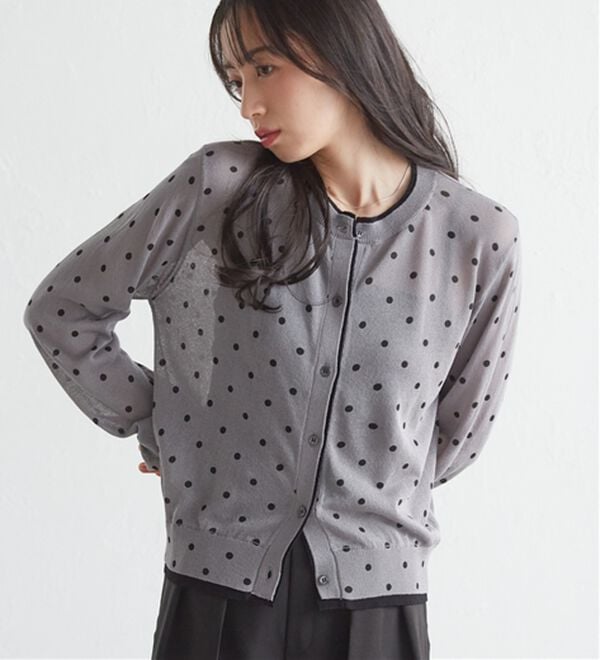 RANAN（ラナン）の「レイヤード風バイカラーシアーカーデ（ニットカーディガン）」｜詳細画像