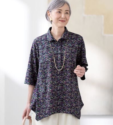ルフラン（ルフラン）の「日本製ちび衿ニットちりめんブラウス（ブラウス）」