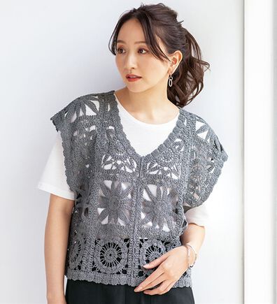 BELLUNA（ベルーナ）の「Ｔシャツに重ねるかぎ針風ベスト（ベスト）」