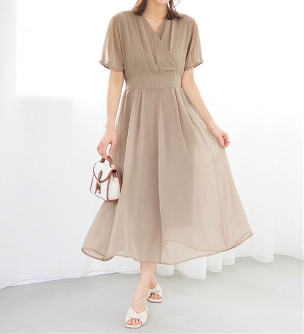 alotta（アロッタ）の「【接触冷感】インナー付カシュクールワンピース（その他ワンピース）」｜グレージュ