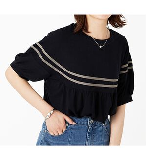 BELLUNA（ベルーナ）の「【Ｌａｇｒｉｌｕａ】配色ライン使いカットソーチュニック（チュニック）」｜黒系