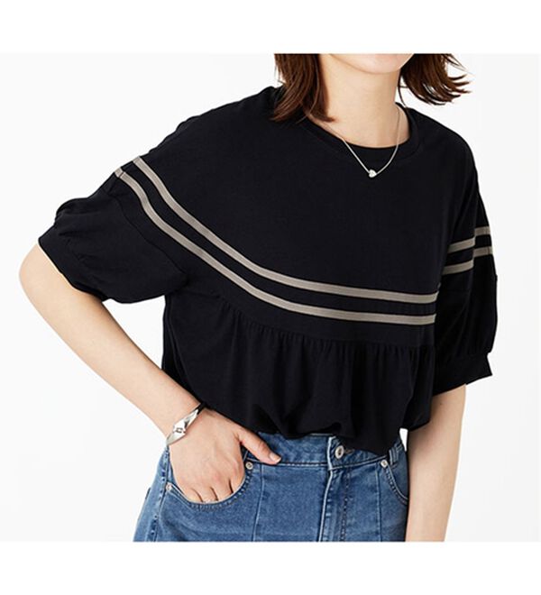 BELLUNA（ベルーナ）の「【Ｌａｇｒｉｌｕａ】配色ライン使いカットソーチュニック（チュニック）」｜黒系