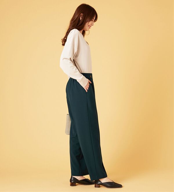 BELLUNA（ベルーナ）の「サマ見え（Ｗ）ストレッチ素材タブ使いワイドパンツ（ワイドパンツ・ガウチョ）」｜詳細画像