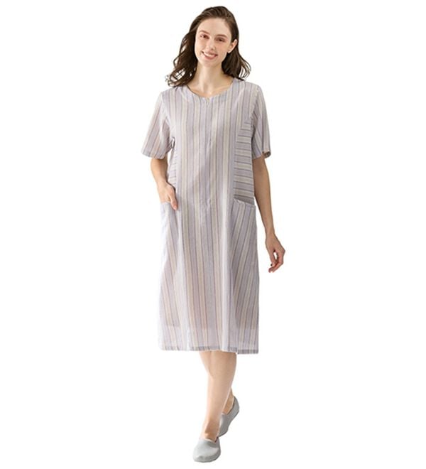 「【２色組】しじら織調前ファスナーワンピ（パジャマ・ルームウェア）」｜詳細画像