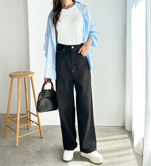 GeeRA（ジーラ）の「ハイウエストストレートデニム（ワイドパンツ・ガウチョ）」｜詳細画像