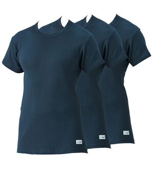 「【３枚組】＜クロコダイル＞脇に縫い目のない筒編綿１００％インナー（メンズ肌着・インナーウェア）」｜ネイビー3枚組 半袖丸首