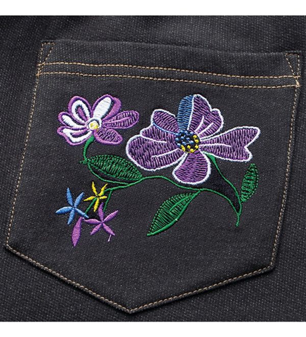 「【２色組】刺しゅうが可愛いワイドデニムパンツ（ワイドパンツ・ガウチョ）」｜詳細画像