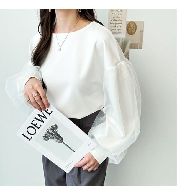 GeeRA（ジーラ）の「チュールボリュームスリーブトップス（カットソー）」｜詳細画像