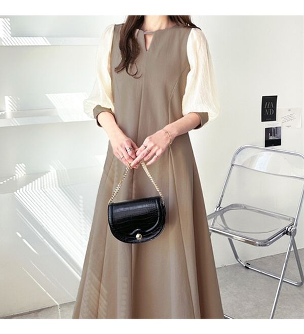 GeeRA（ジーラ）の「袖楊柳シアー美ラインワンピース（カットソーワンピース）」｜詳細画像