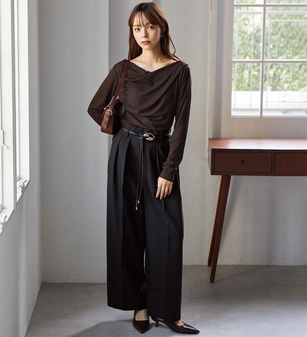 RANAN（ラナン）の「【新色追加】上品ドレープリブロングＴシャツ（カットソー）」｜詳細画像