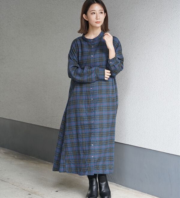 A HAPPY MARILYN（アハッピーマリリン）の「【ＬＬ～８Ｌ】フランネル チェック 細魅せ シャツワンピース（シャツワンピース）」｜詳細画像