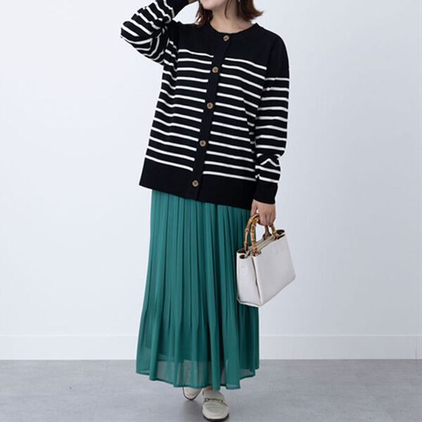 BELLUNA（ベルーナ）の「ボーダークルーネックカーディガン（ニットカーディガン）」｜詳細画像