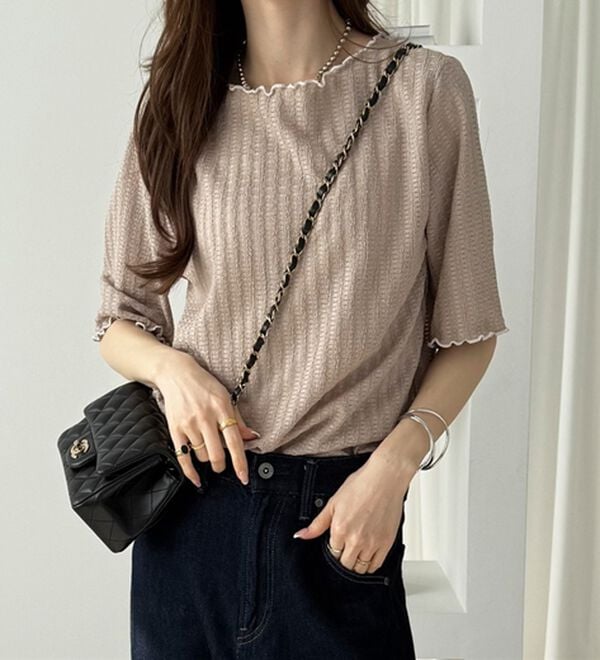 GeeRA（ジーラ）の「配色メロー５分袖表面感カットソー（カットソー）」｜詳細画像